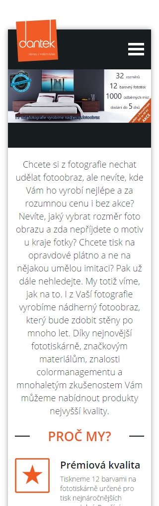Fotoobrazky, fotoplátno, velkoformátové fotografie, fotoplakáty a rámy. Dantek.cz